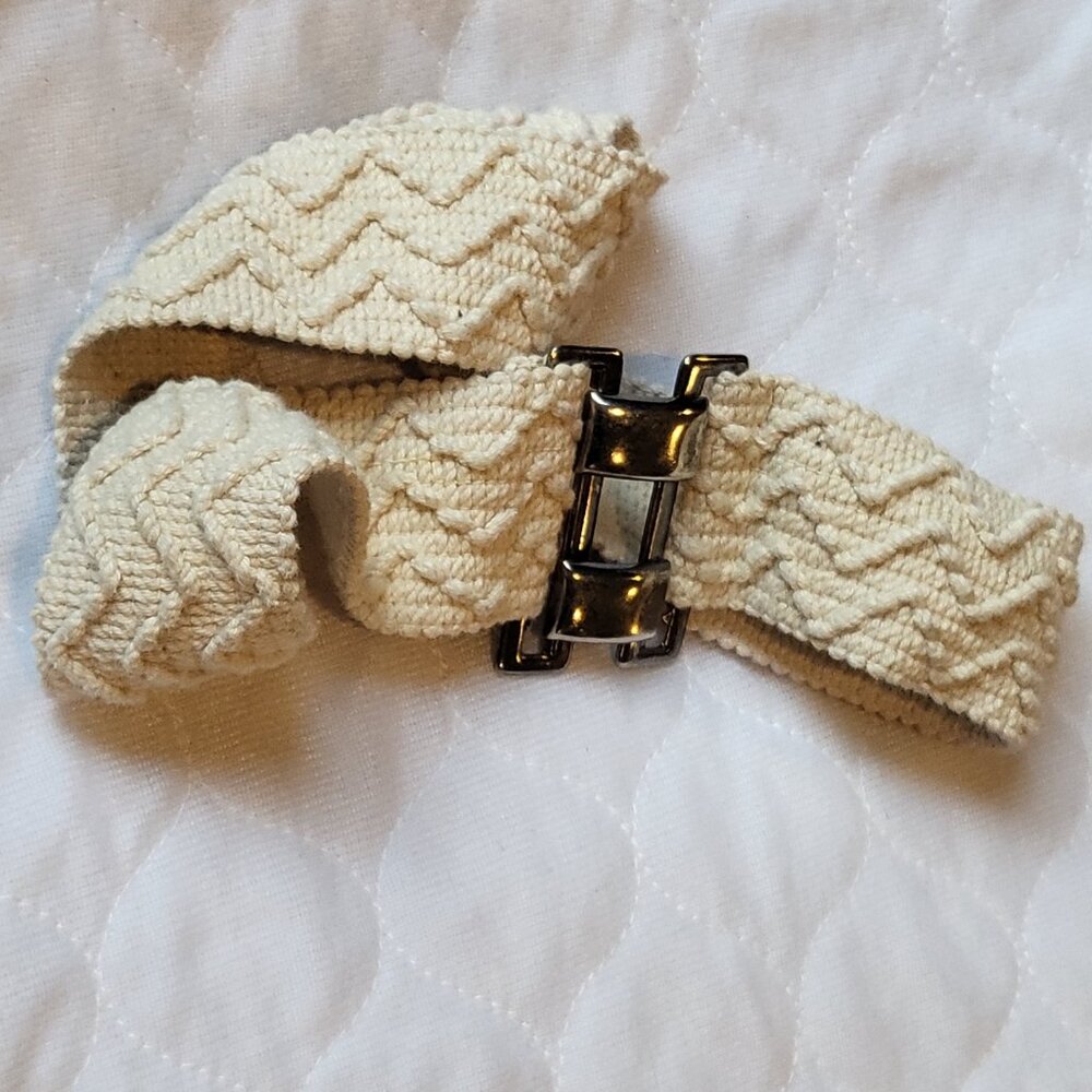 Woven Stretchy Belt Cream Silver Toned Buckle Clasp Boho Hippie Natural - Picture 2 of 15